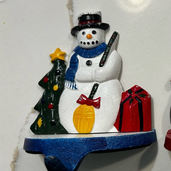 lillian vernon Other - Lillian Vernon LV Vintage snowman Cast Iron Christmas Stocking Holder Mantle
